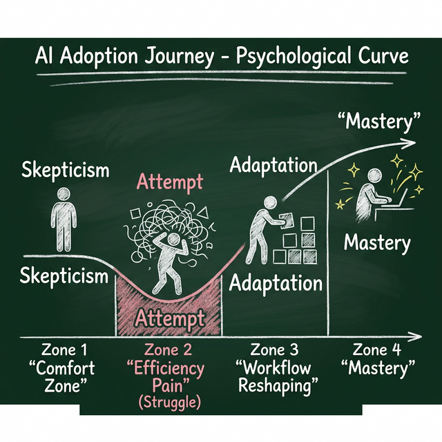 AI采用心理历程曲线：从怀疑、尝试、适应到精通的四个必经阶段