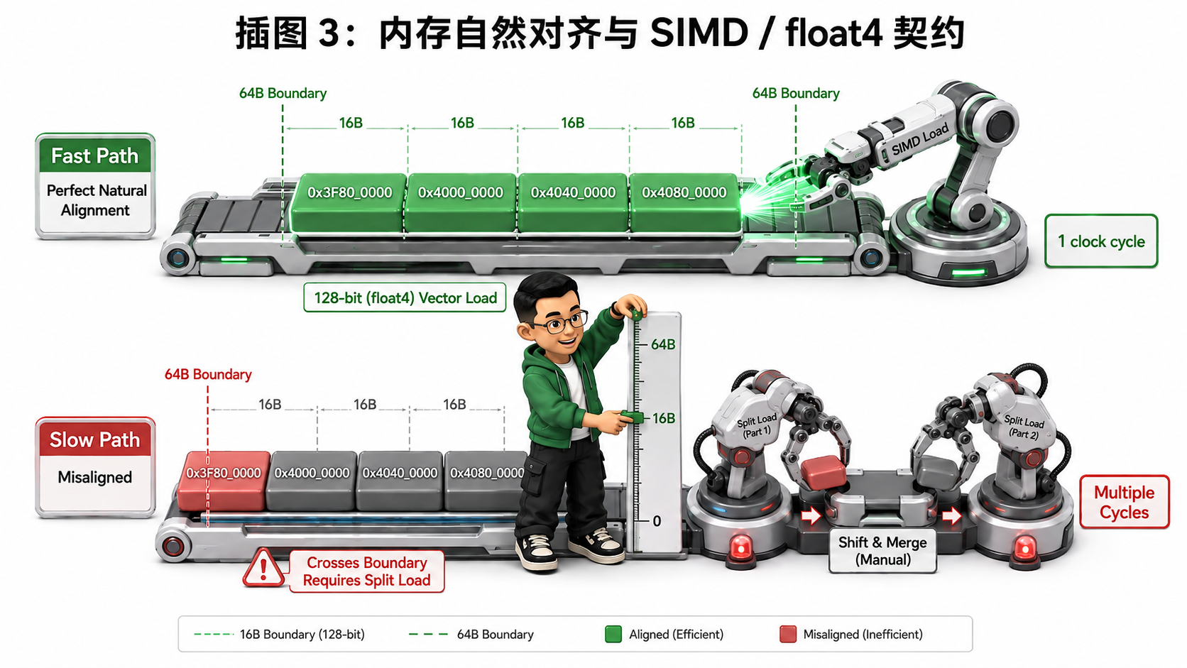 Ringi 导师解构：自然对齐单次总线直达 vs 非对齐跨界二次访存与 SIMD 向量化契约