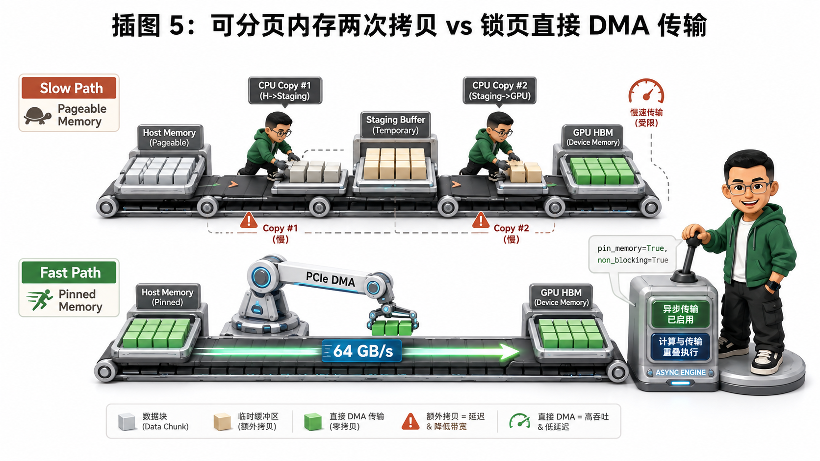 Ringi 导师解构：可分页内存两次拷贝 vs 锁页内存直接 DMA 传输流水线