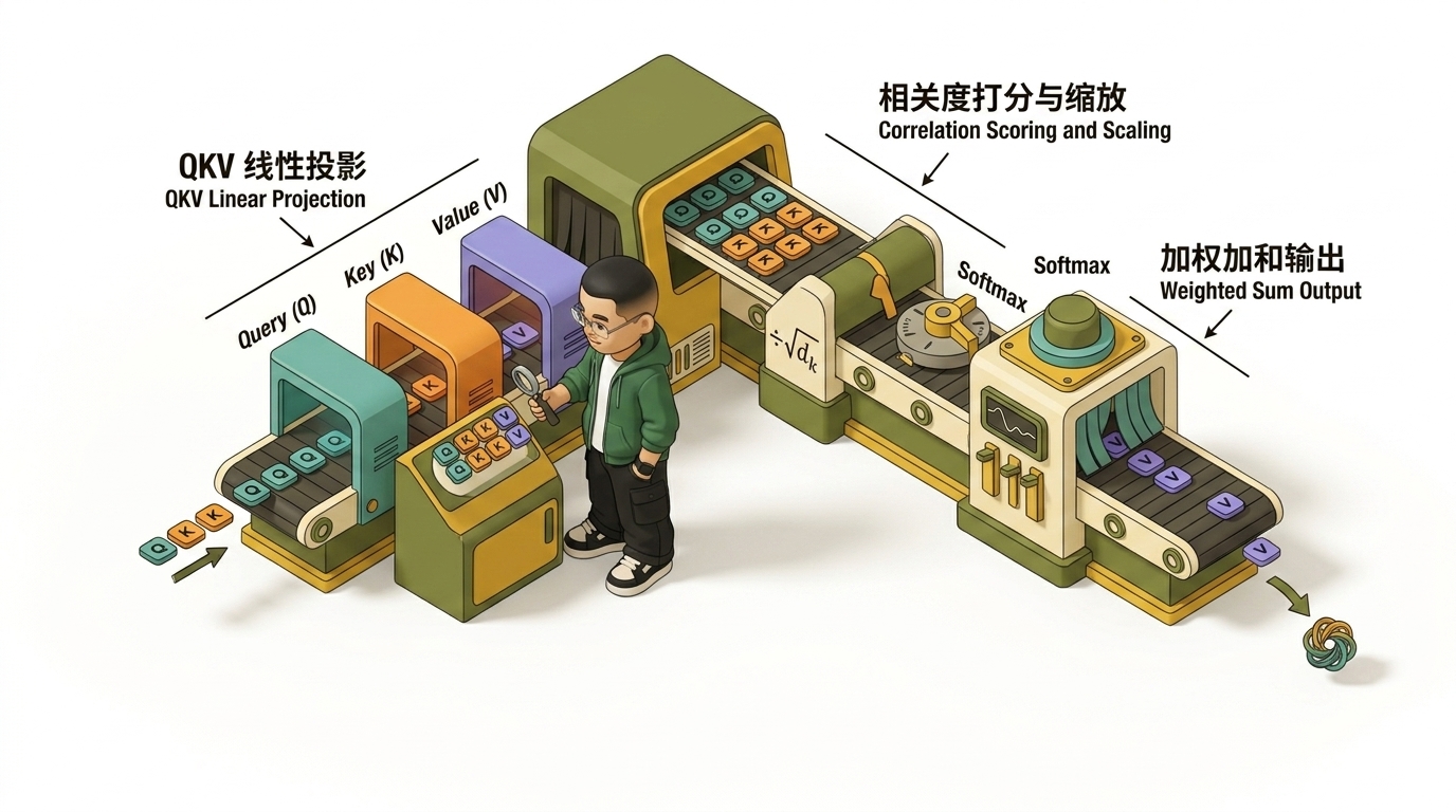 Ringi 导师解构：Self-Attention 机制三工位流水线