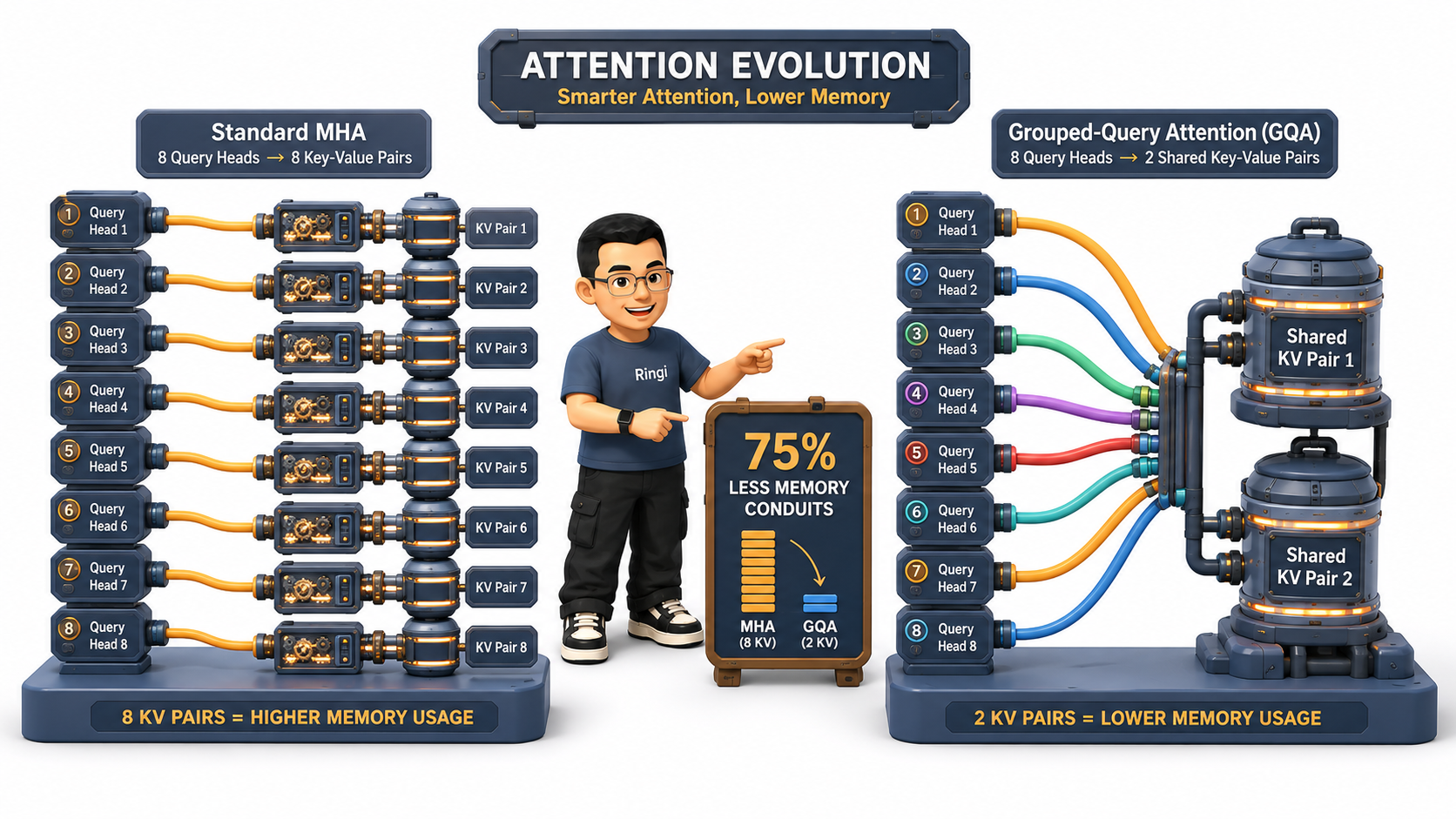 Ringi 导师解构:Multi-Head Attention 与 GQA 分组共享机制